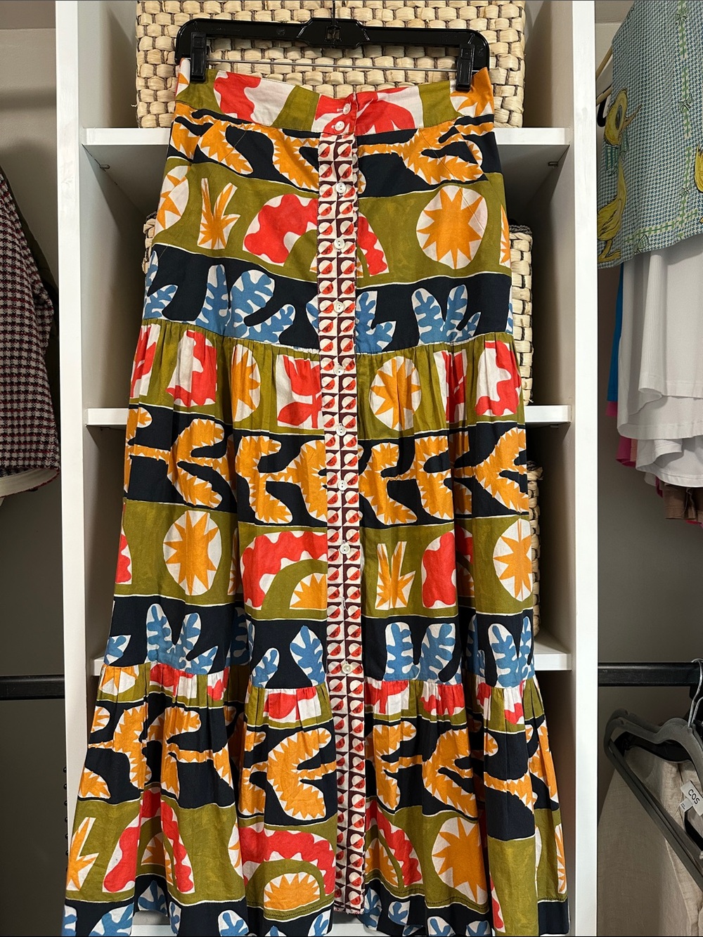 Oliphant Multicolor Printed Tiered Maxi Dress - Olive, Navy & Red
